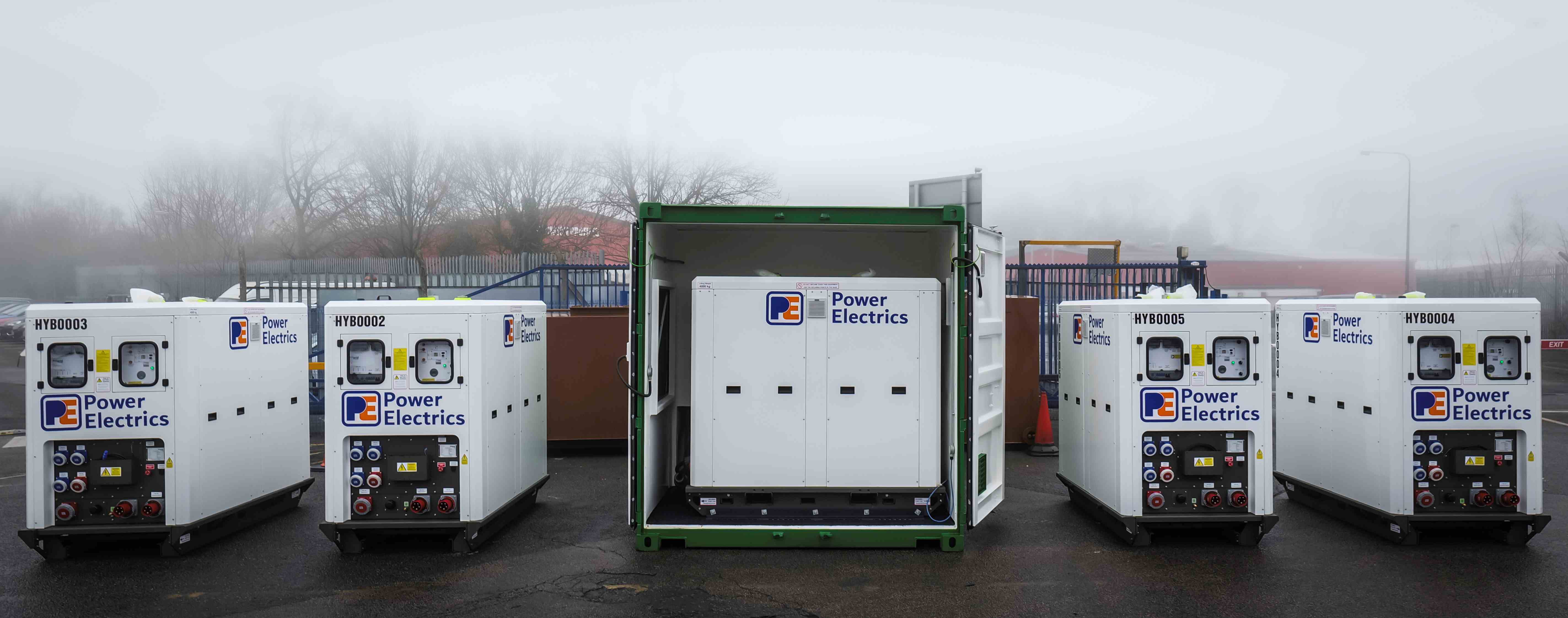 Five hybrid battery units in a line 
